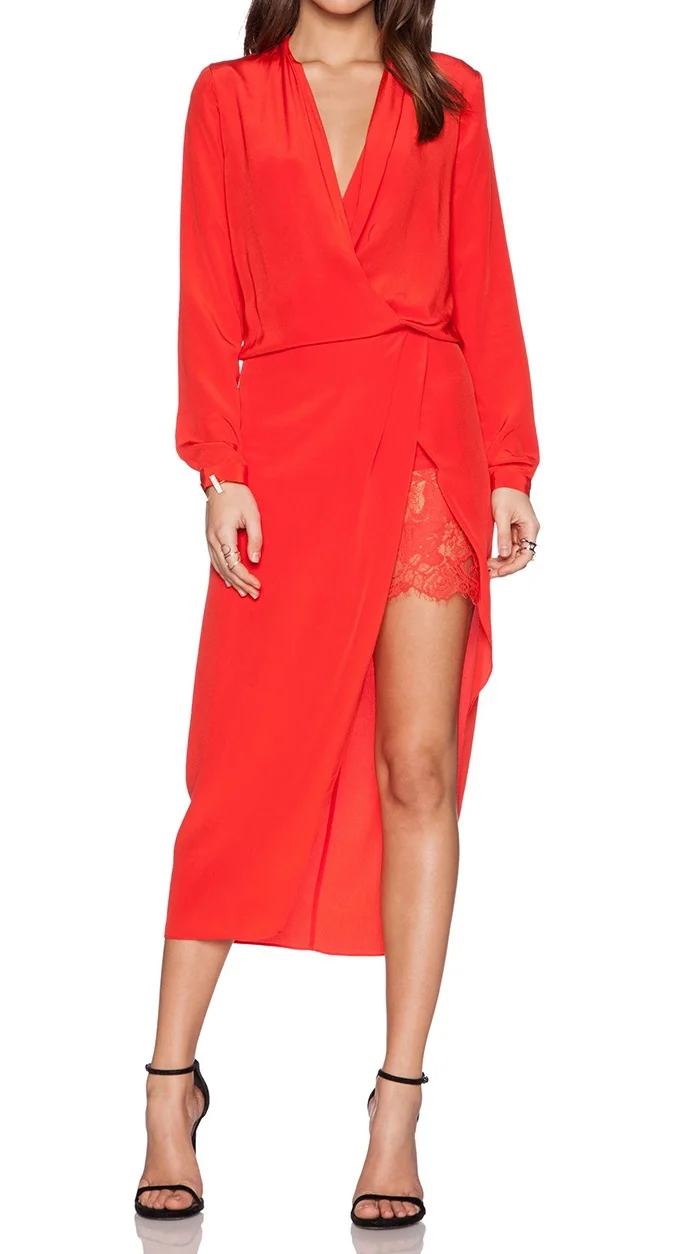 Lady Red Long Sleeve Wrap Dress Simply ...