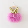 Baby Toddler Kids Pink and Gold Party Skirts Backless Knot bow Stitching Sequin dress for lovely Girls