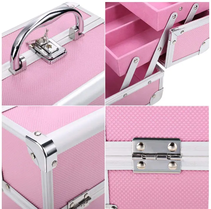Factory Aluminum Makeup Train Case Pink Cosmetic Case Professional Nail