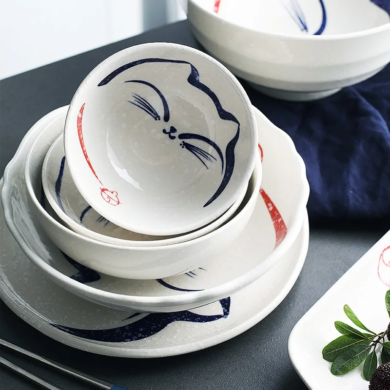 Handpainted Complete Lovely Cat Rustic Dinner Sets Tableware Set Dinnerware for Restaurant Buy