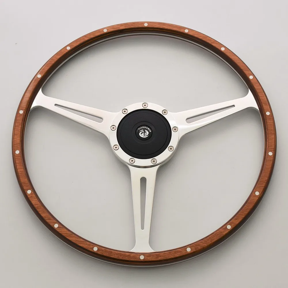China 17 Inch Classic Laminated Real Wood Steering Wheel With Horn
