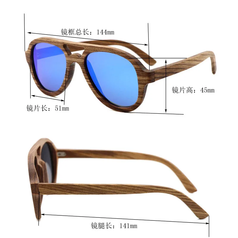 Hommes Femmes Bamboo lunettes de soleil polarisées en bois bois rétro Vintage Summer Lunettes 