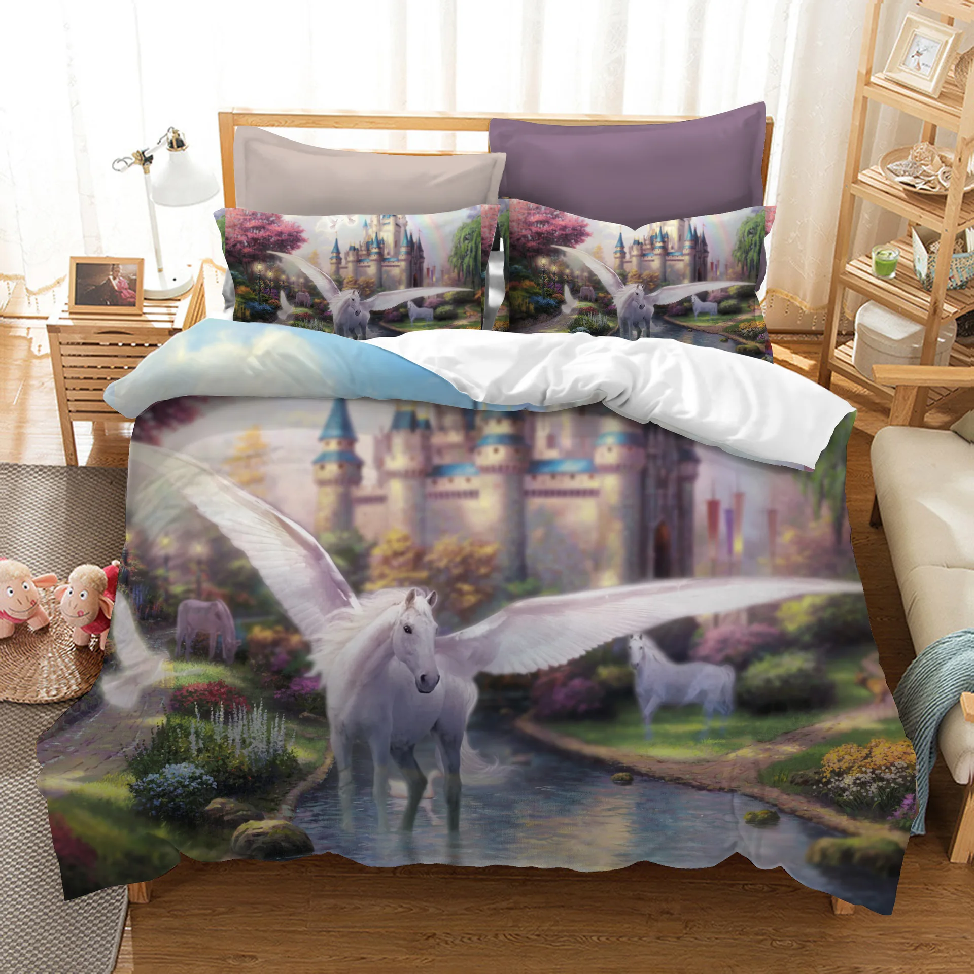 3d Unicorn Bedding Purple Bedding Set Dreamlike Flying Horse With Wings Purple Polyester 3d Bed Set Duvet Cover Buy Twin Size Horse Bedding 3d Bed