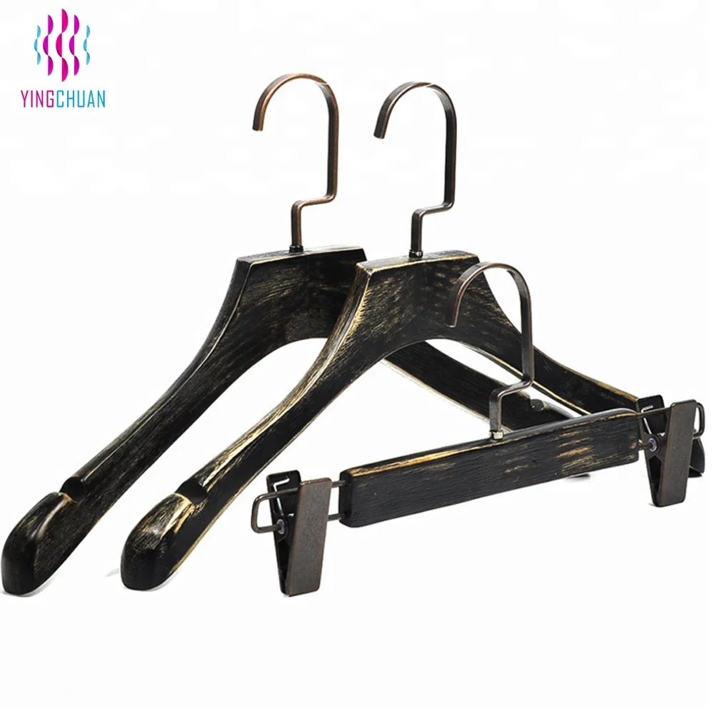 Classical Design Black Old Style Wooden Clothes Hangers Wholesale Buy