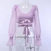 B50317A New arrival women fashion mesh patchwork puffy sleeve blouse