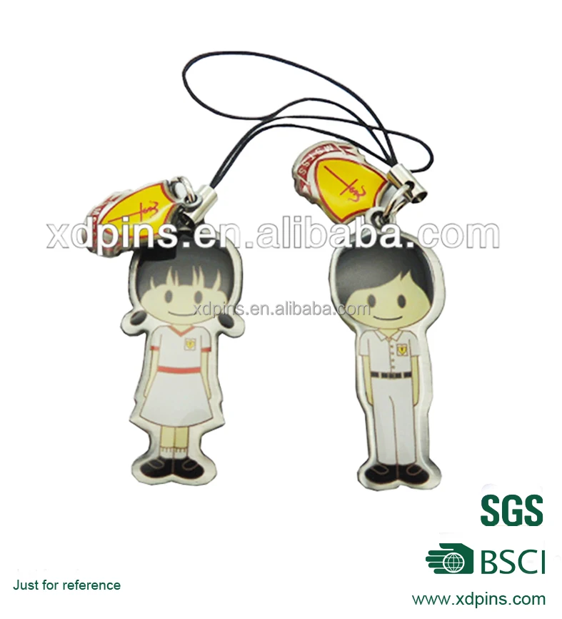 custom design metal cell phone strap with printing logo