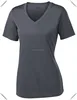Ladies' Short Sleeve Dry fit Athletic T-shirt Polyester Spandex Slim Fit Tees White/Grey Plain Deep V neck T Shirts Wholesale