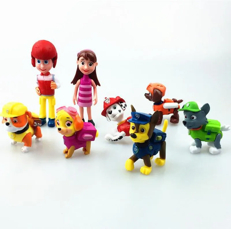 8 pieces Action Toy Figures boys gift puppy static cartoon dog dolls Joint movable with shield