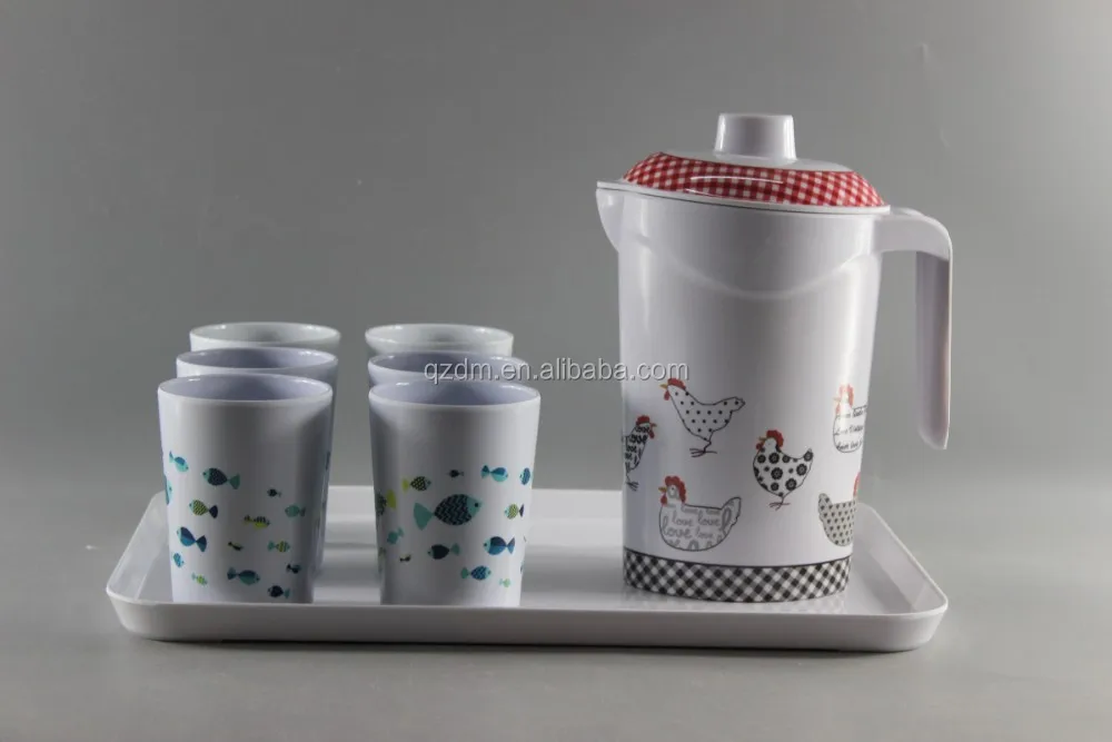 Melamine Tea Set With Water Jug/Cups/Serving Tray