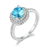 2019 New design Cubic Zirconia Diamond Wedding Jewelry Round Cut Created Blue Sapphire Engagement Ring R503