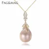 Pag&Mag New Fashion Necklace Big Freshwater Pearl Pendant Necklace With Gold Color Silver Chain Unique Design Shaped For Women