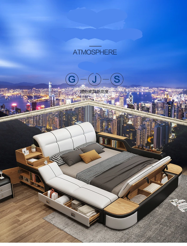 Modern Bed With Storage Massage Functions Multifunctional Bed Sets
