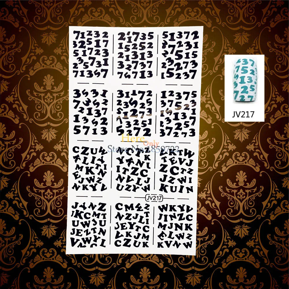 1PC English Letter Number Designs Nail Art Sticker Stencils HWJV217 Manicure Full Nail Vinyls Salon Styling