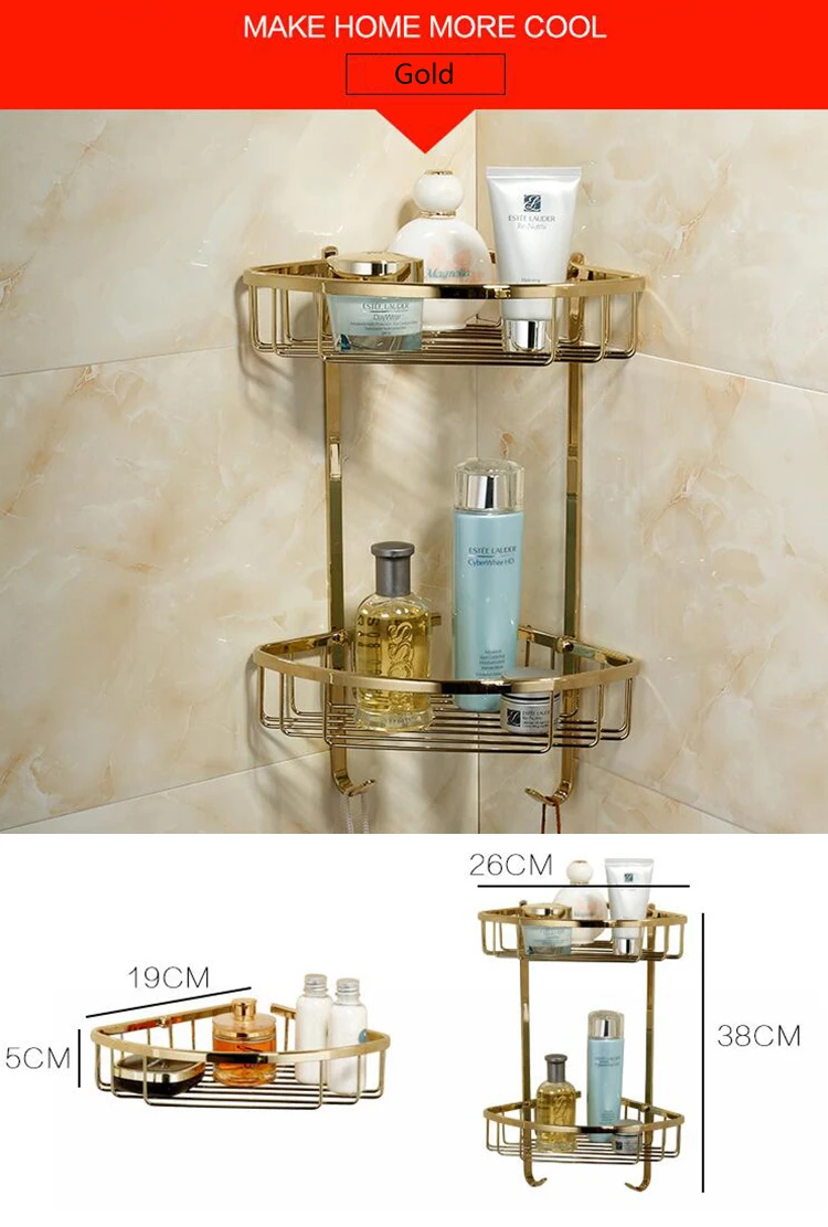 Wholesale Dual Tier Gold Shower Shampoo Rack