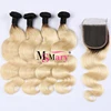 High Quality 10A Dark Root 2 Tone Ombre Body Wave Peruvian Blonde 613 Virgin Hair With Lace Closure
