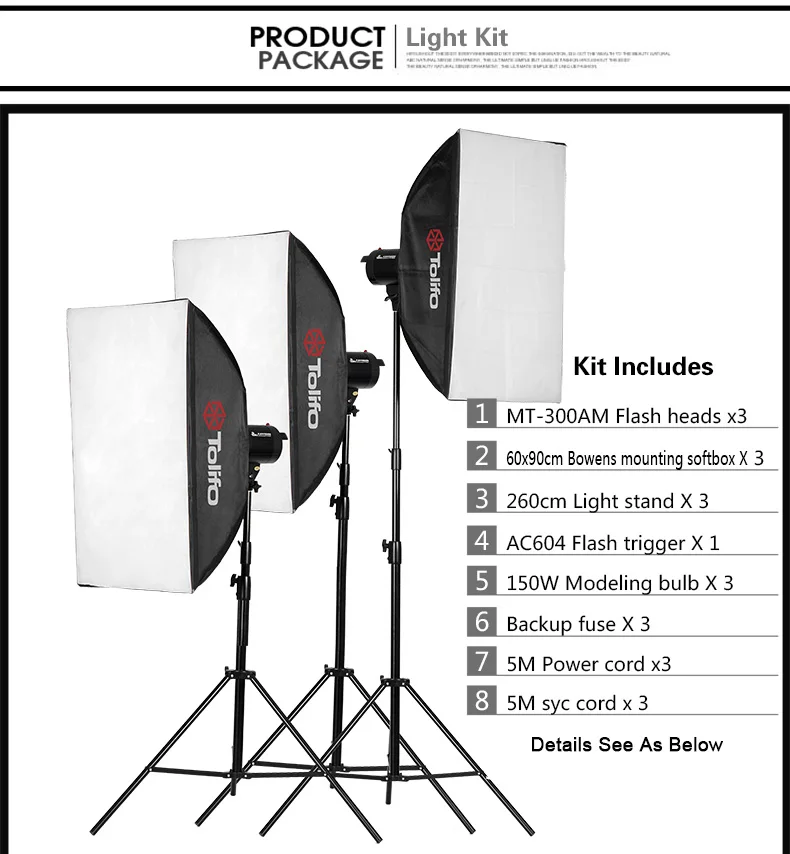 Tolifo Mactop Series MT-300AM Bowens Mounting Studio Flash Light kits