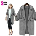 Southstore 2016 Fashion Winter Warm Coat Women Midi Grey Casaco Feminino Casual Pocket Coat Abrigos Mujer