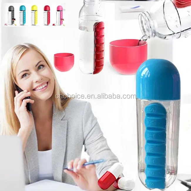 Combo 2 In 1 Weekly Novelty Cup Storage Pill Case,600ml Water Bottle
