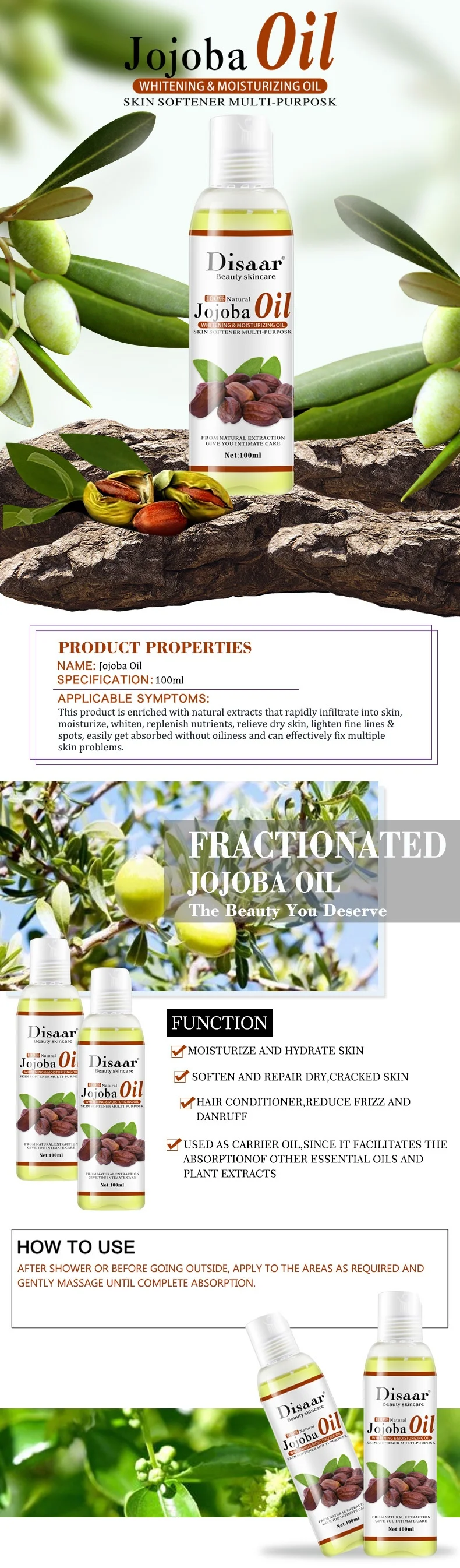 Whosale Disaar Skin Lightening Moisturizing Smoothing Jojoba Oil