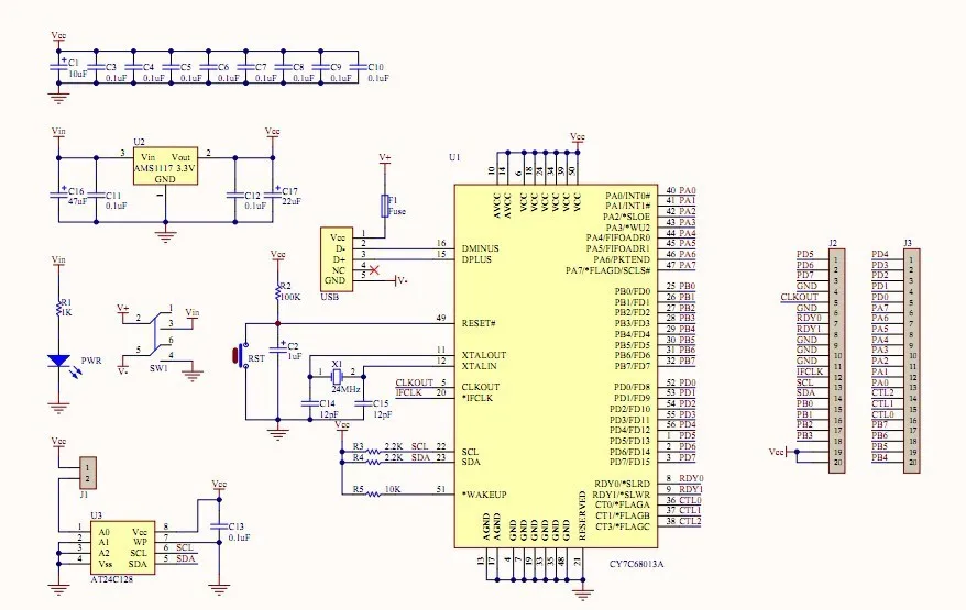 CY7C68013A-56 EZ-USB FX2LP USB2.0 Develope Board Module Logic Analyzer EEPROM 