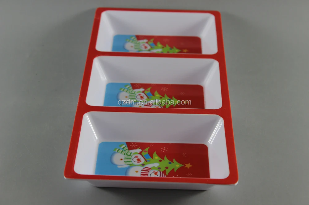 3 Section Plate For Christmas/Melamine Sectional Chip&Dip Plate