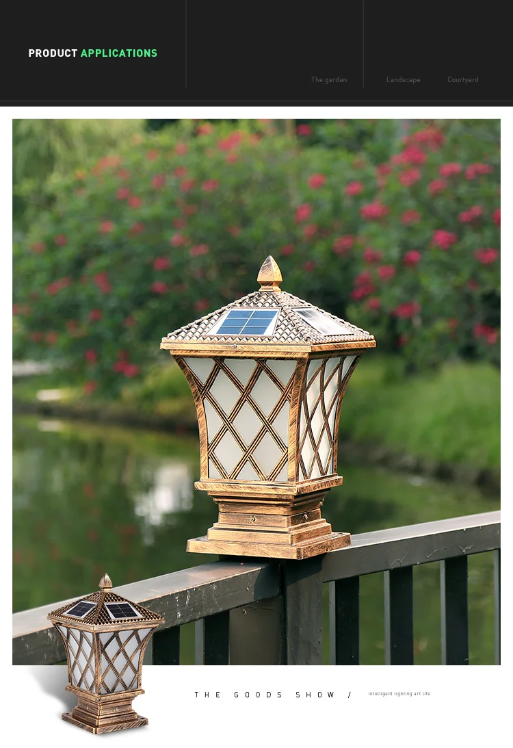 2W 3W Outdoor Aluminum Led Solar Pillar Light Within Lithium Battery Backup