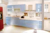 2017 high glossy lacqure blue UV G handle kitchen cabinet unit sets