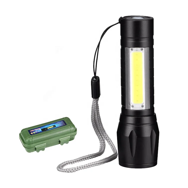 Wholesale Zoomable Mini COB rechargeable flashlight led torch flashlight torch light with plastic box package