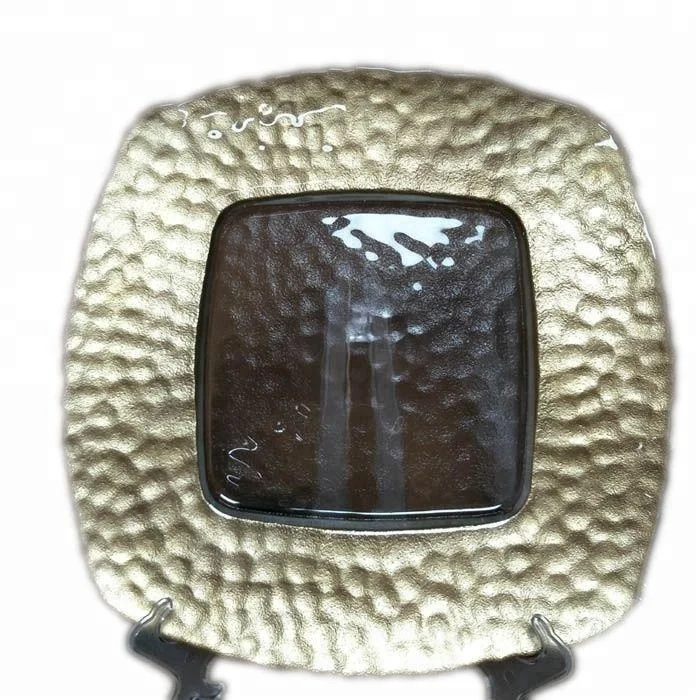 Wholesale cheap gold glass square charger plate with gold edge.jpg