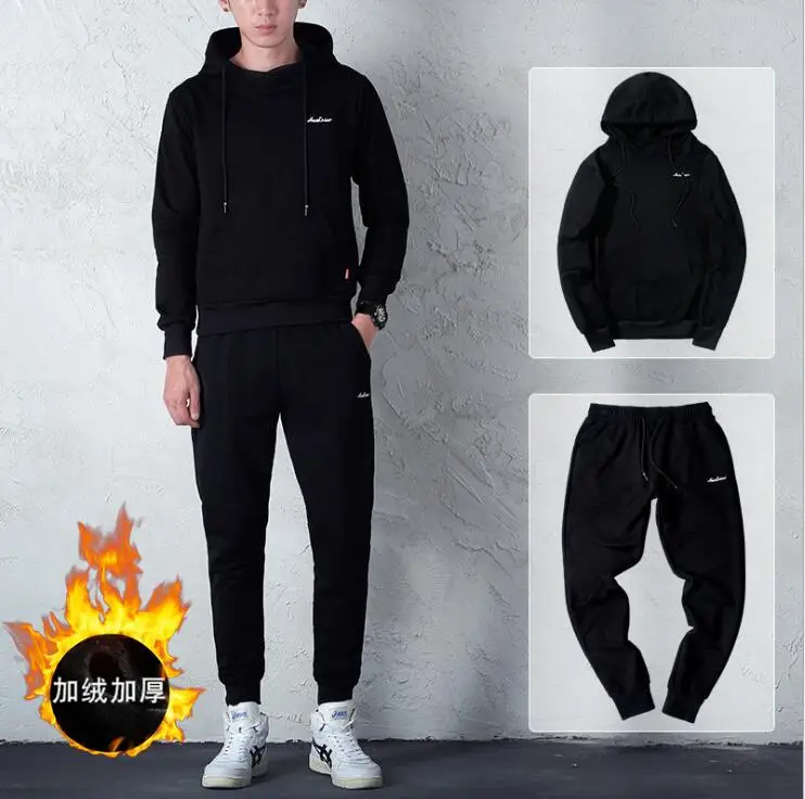 Spring Mens Hoodies And Jogger Suit Cotton Fleece Jogging Sets Gym Slim ...