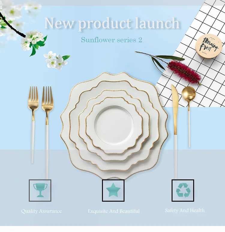 Wholesale 4pcs Ceramic Wedding Dinnerware Set,Fine Porcelain Dubai Gold