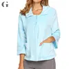 Women's Peter Pan-Collar Bed Jacket 3/4 Sleeve Button Up Soft Flannel Sleepwear