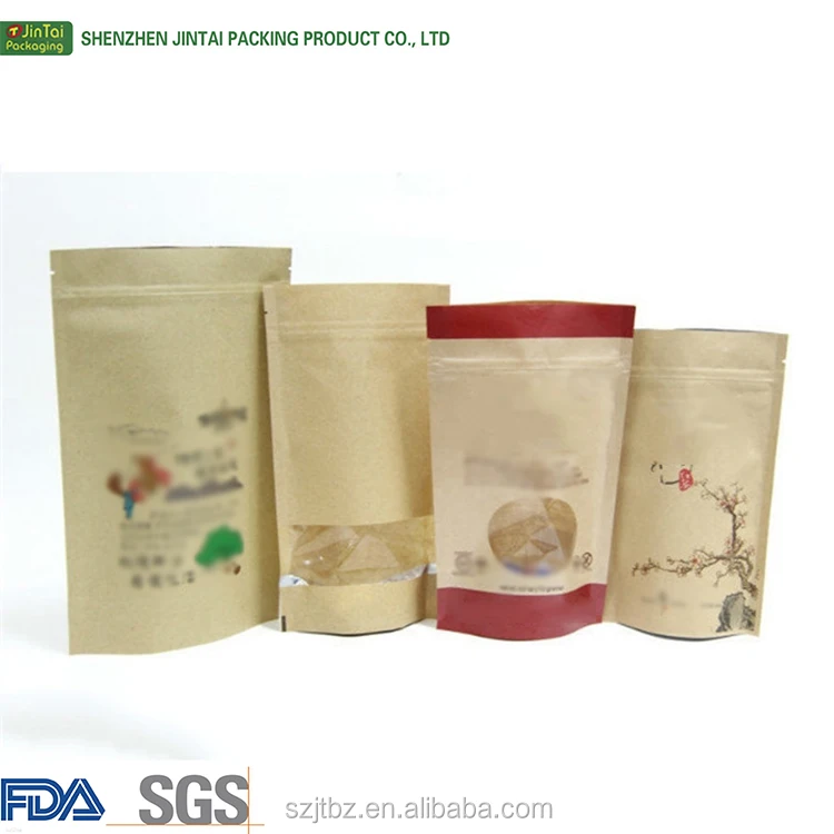 Kraft Paper Bag With Clear Window Stand Up Pouch For Charcoal Brown