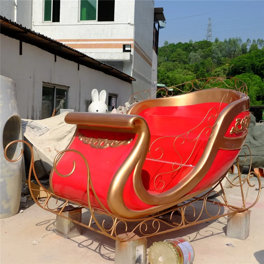 Customized Outdoor Christmas Fiberglass Santa Sleigh Decoration