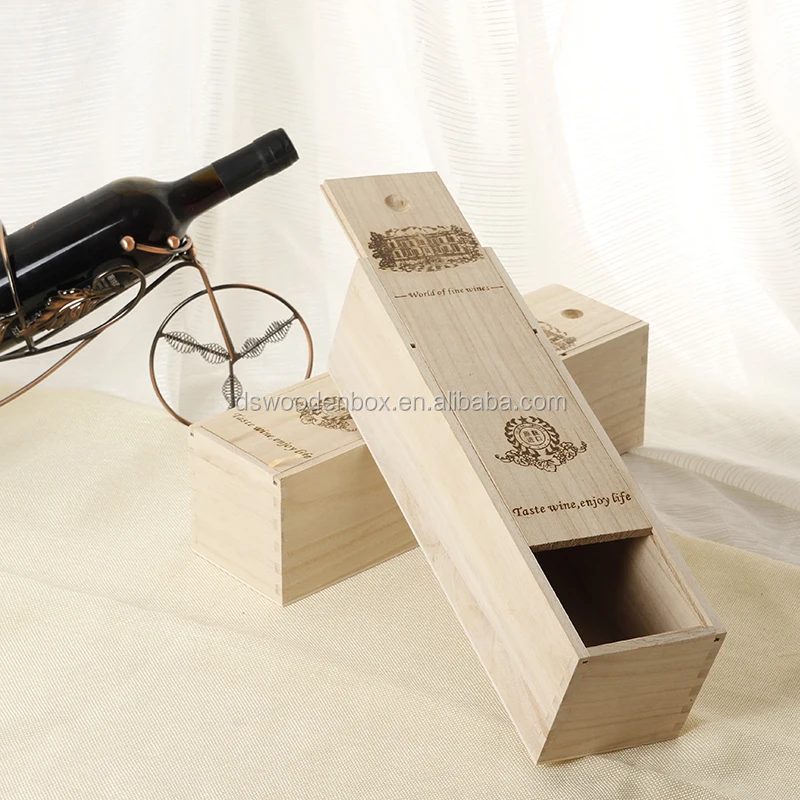Unfinished Sliding Lid Single Wooden Wine Box With Ropes Buy Single Bottle Wine Box,Wooden