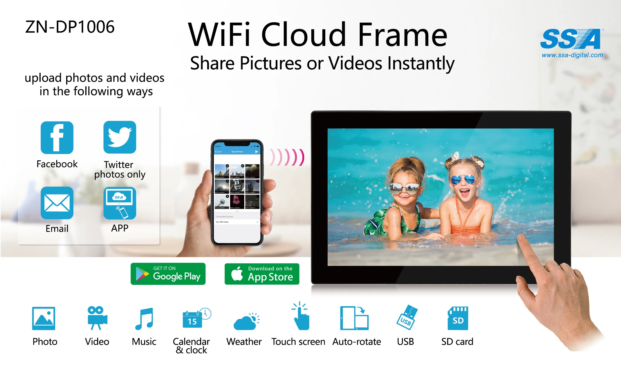 Ssa Digital Frame 10 Inch Wifi Digital Picture Frame,Email Photos From