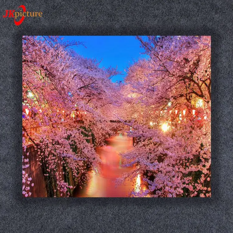 JK Romantic Sakura Picture LED Light Canvas Painting for Bedroom