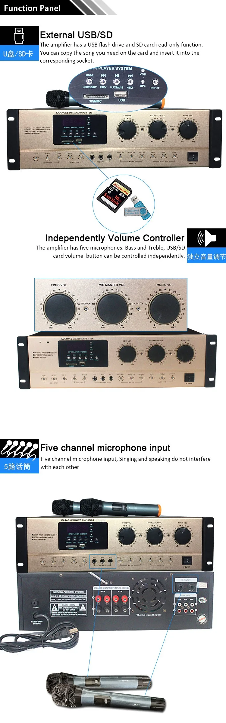 600w Digital Echo Karaoke Amplifier System Conference Amplifier With