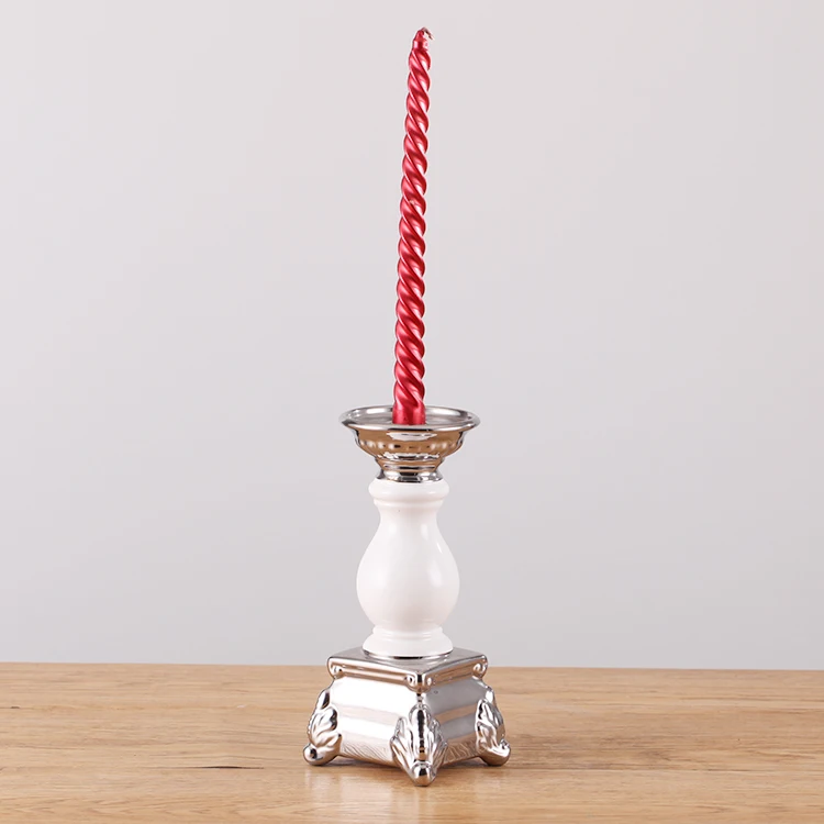 Exquisite Factory Production Ceramic Candlestick White And Silver High Quality Wholesale Long