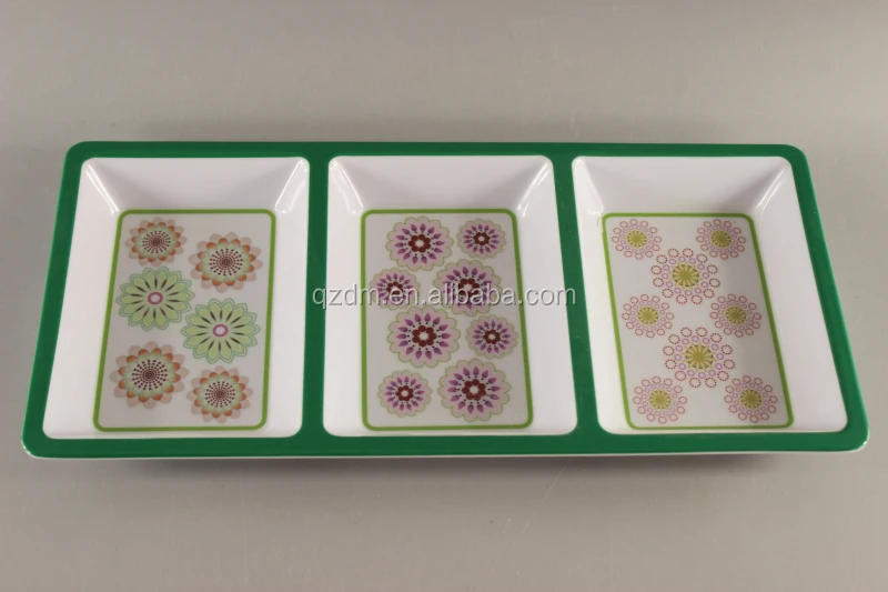 Plastic 3 divided plate melamine 3 section plate Christmas Xmas