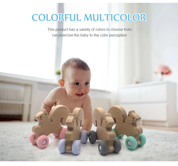 natural wood baby food grade silicone baby learning toys