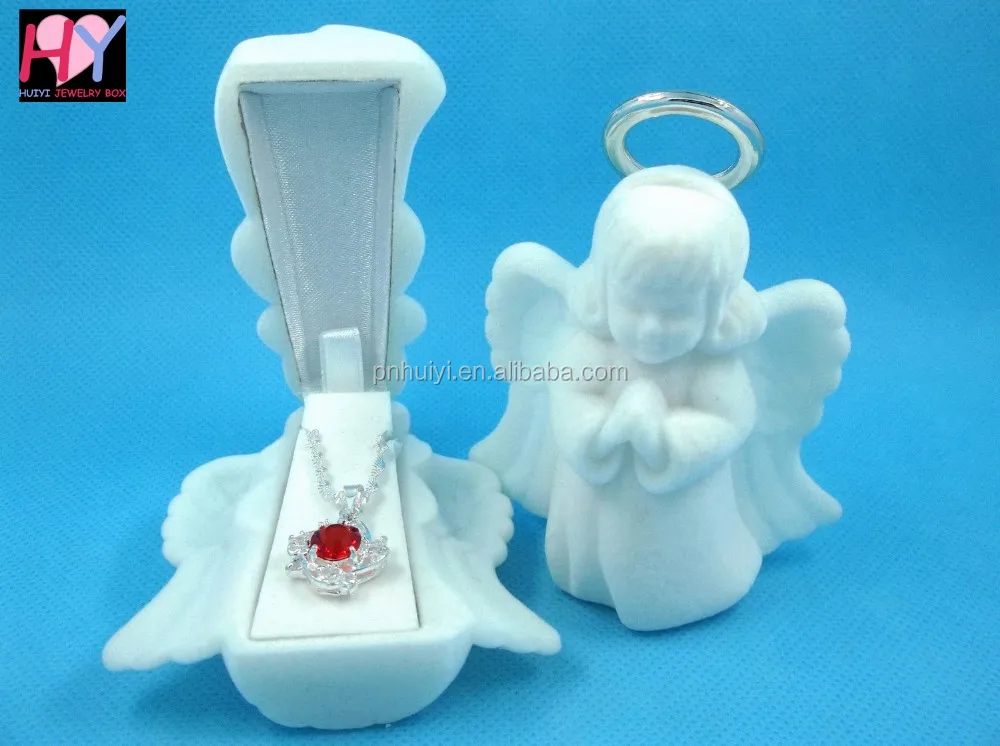 Factory Wholesale Little Angel Shape White Velvet Jewelry Box Necklace