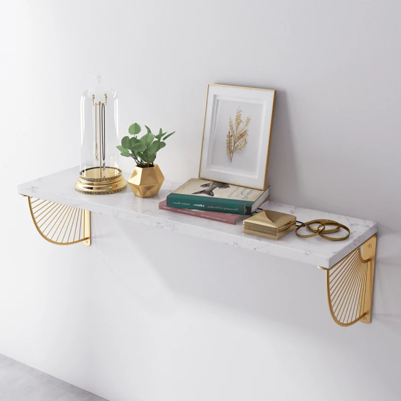 Hot sale home decoration marble shelf wall display storage metal shelves for collectibles