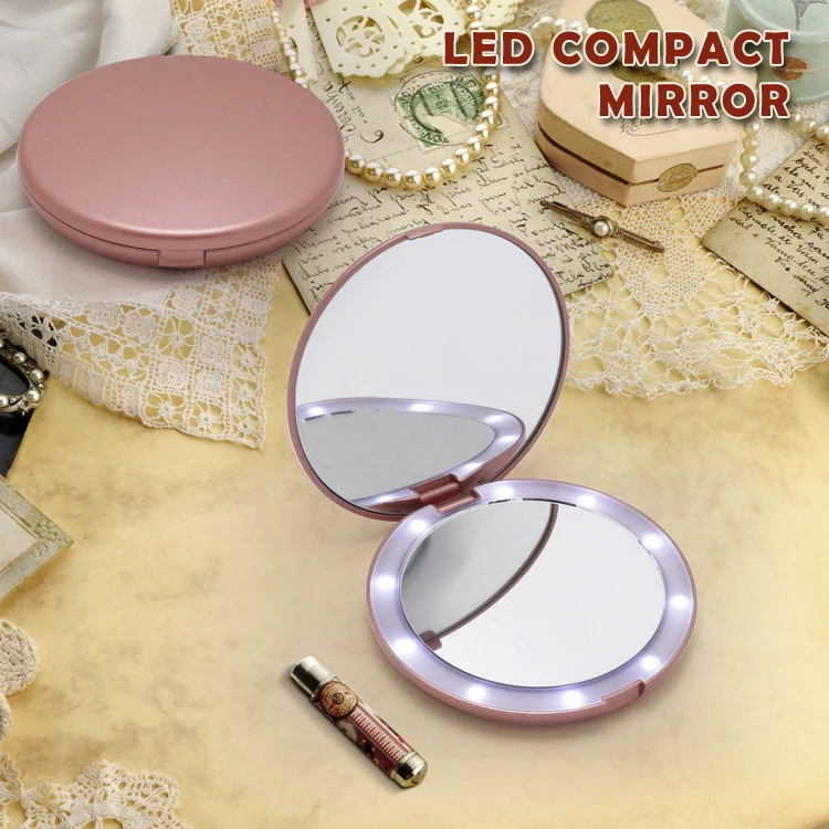 Round Double Side Vanity Compact Portable Led Travel Mirror With Light