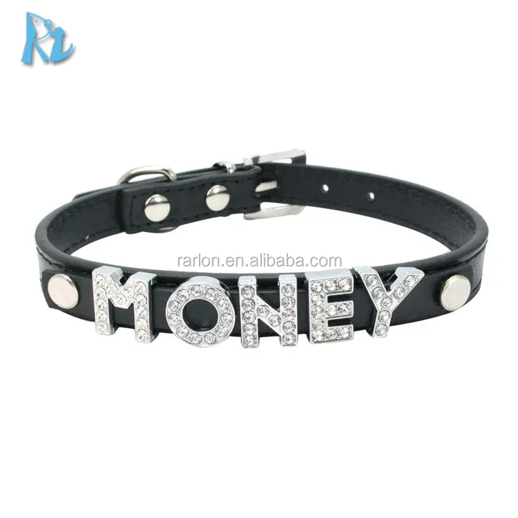 10mm Gold Slide Letters Dog Collars Cheap Personalized Dog Collars