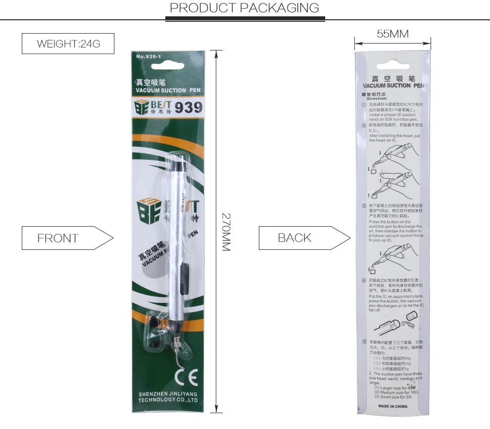 BEST 939 Vacuum Suction Pen Vaccum Pick Up Pen Suction Pump