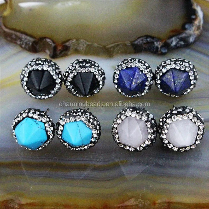 CH-MAE0073 Fashion Pave diamond gemstone stud earring,jewelry stone earring wholesale,natural stone earring,charming earrings