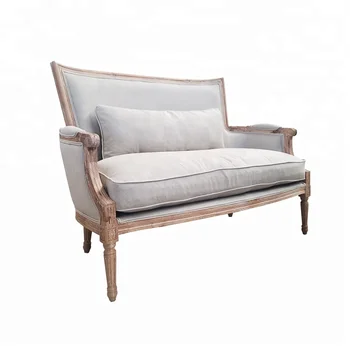 Country Style White Wash Oak Wood Frame French Linen Sofa Country Style White Wash Oak Wood Frame French Linen Sofa