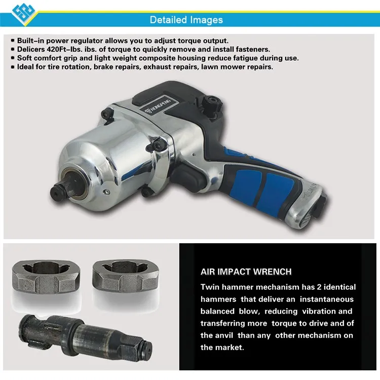 Rongpeng 1/2" Air Impact Wrench Adjustable Torque Spanner Air Tools