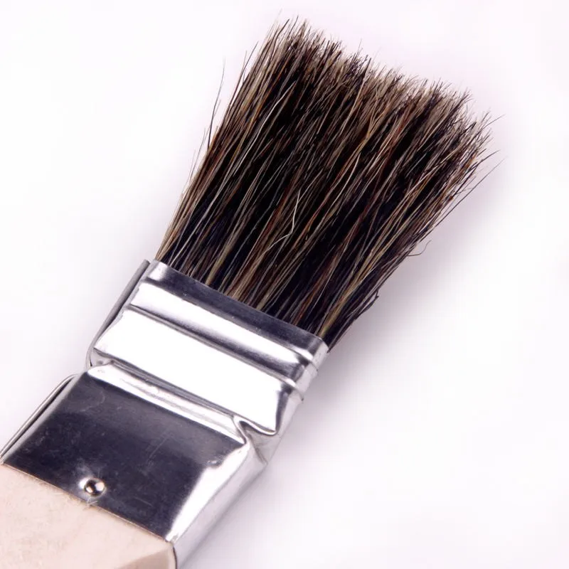 Boar Bristle Hair Flat Paint Brush Art Aluminium Ferrule Wood Paint